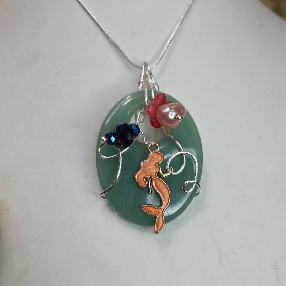 Wirewrapped Aventurine Gemstone Mermaid Pendant Necklace